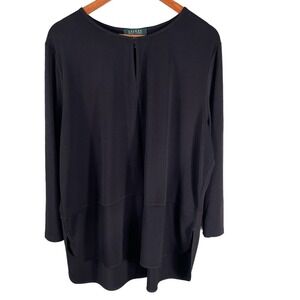 Lauren Ralph Lauren Blck Hook&Eye Slit Neck Closure 3 Quarter Sleeve Tunic Sz 2X